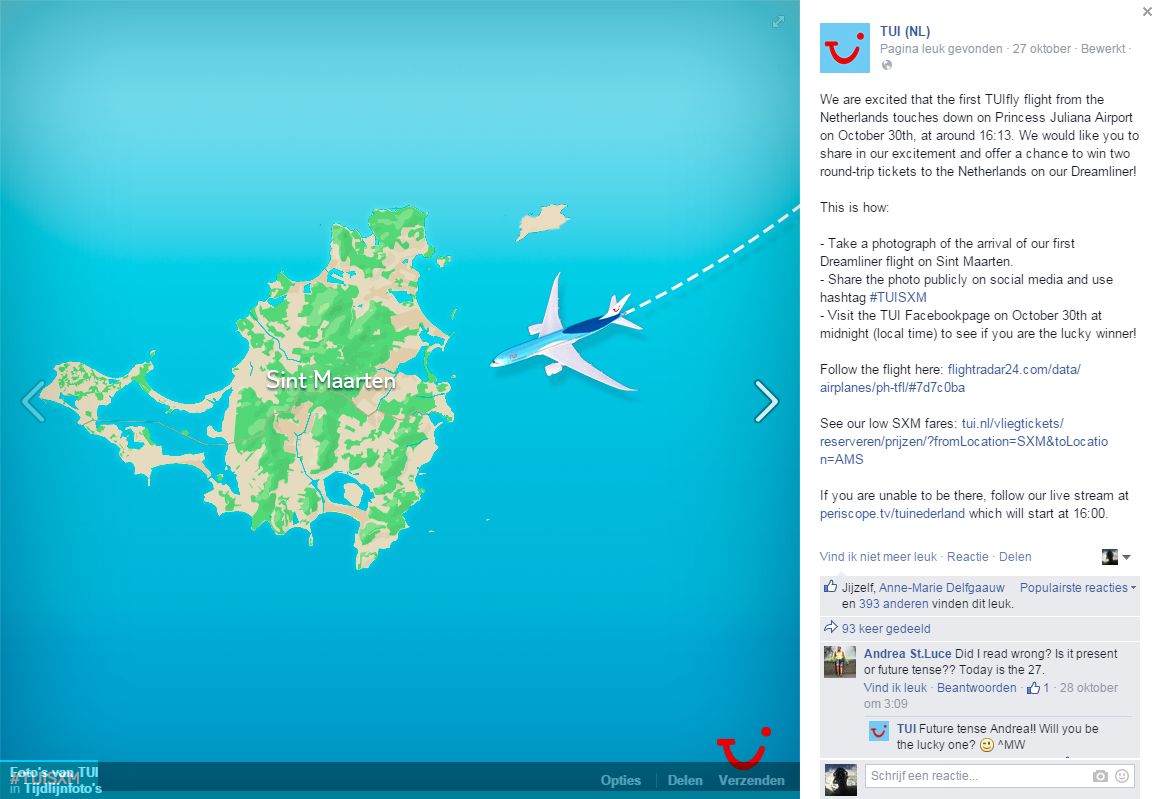 Promotie eerste TUI Dreamliner vlucht richting eilanders