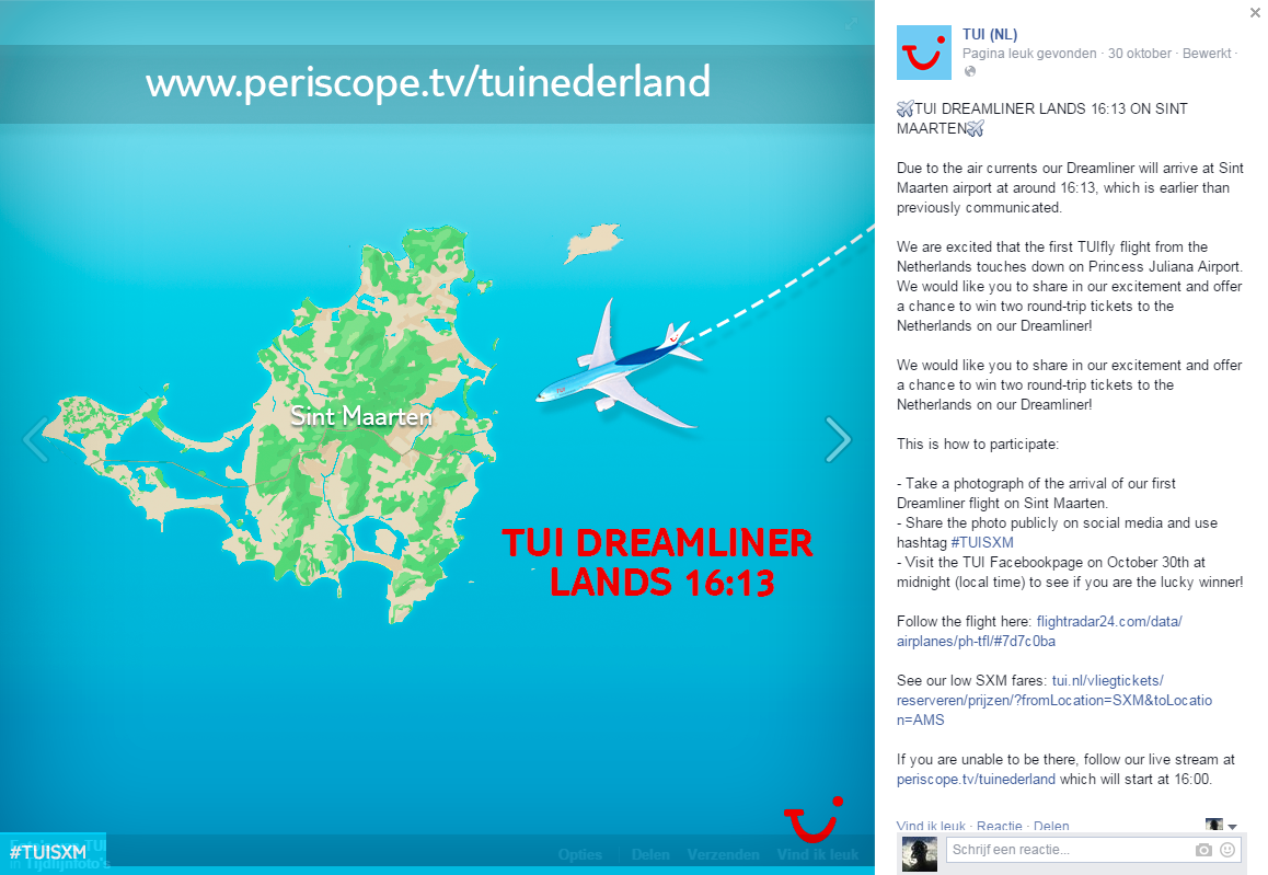 Aankondiging aankomst TUI Dreamliner met lokale tijd