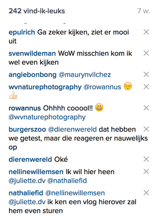 reacties instagram strategie Burgers Zoo