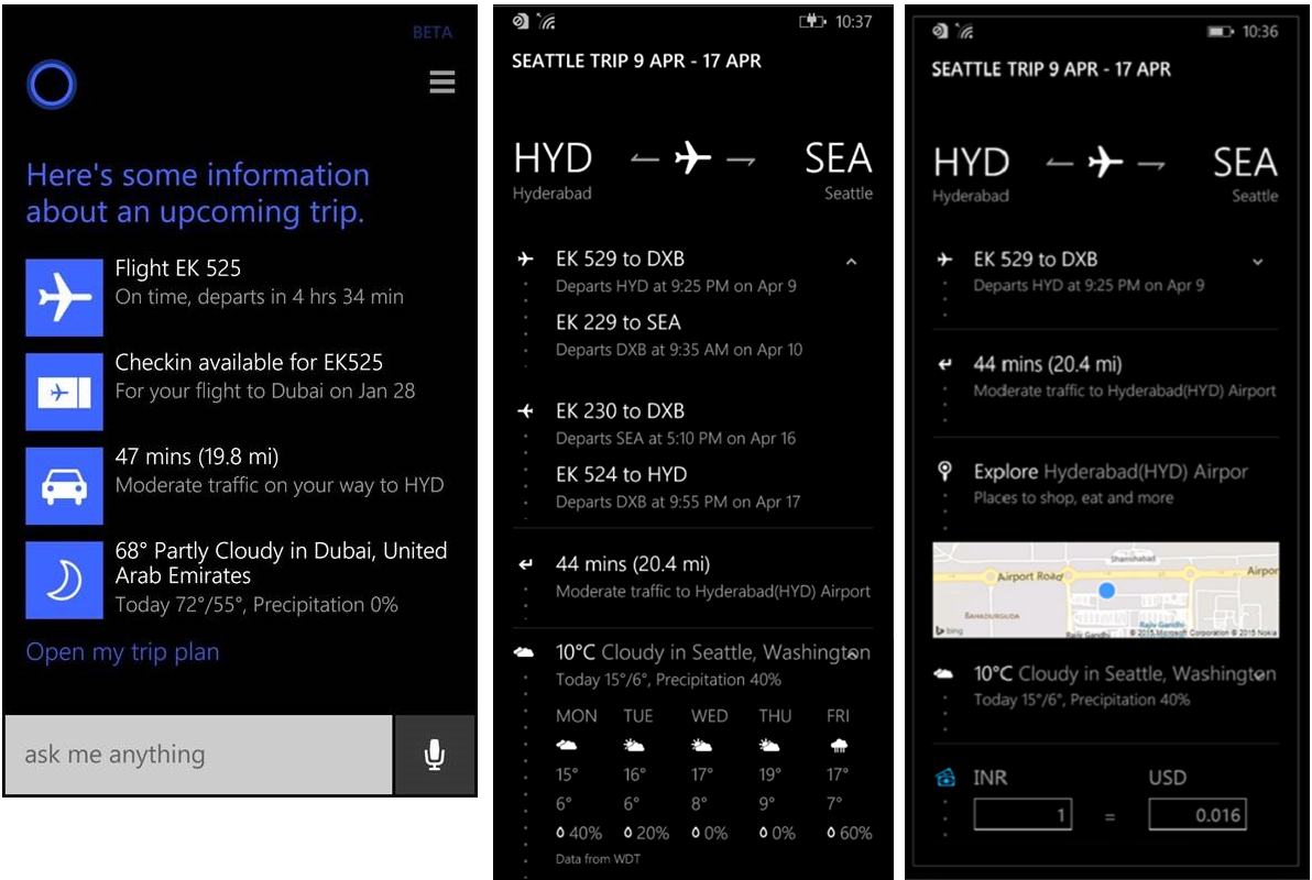 Artificial intelligence in travel - cortana