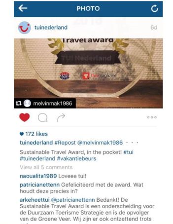 tui award reactie def